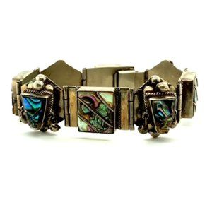 Mexico Silver Carved & Inlaid Bracelet